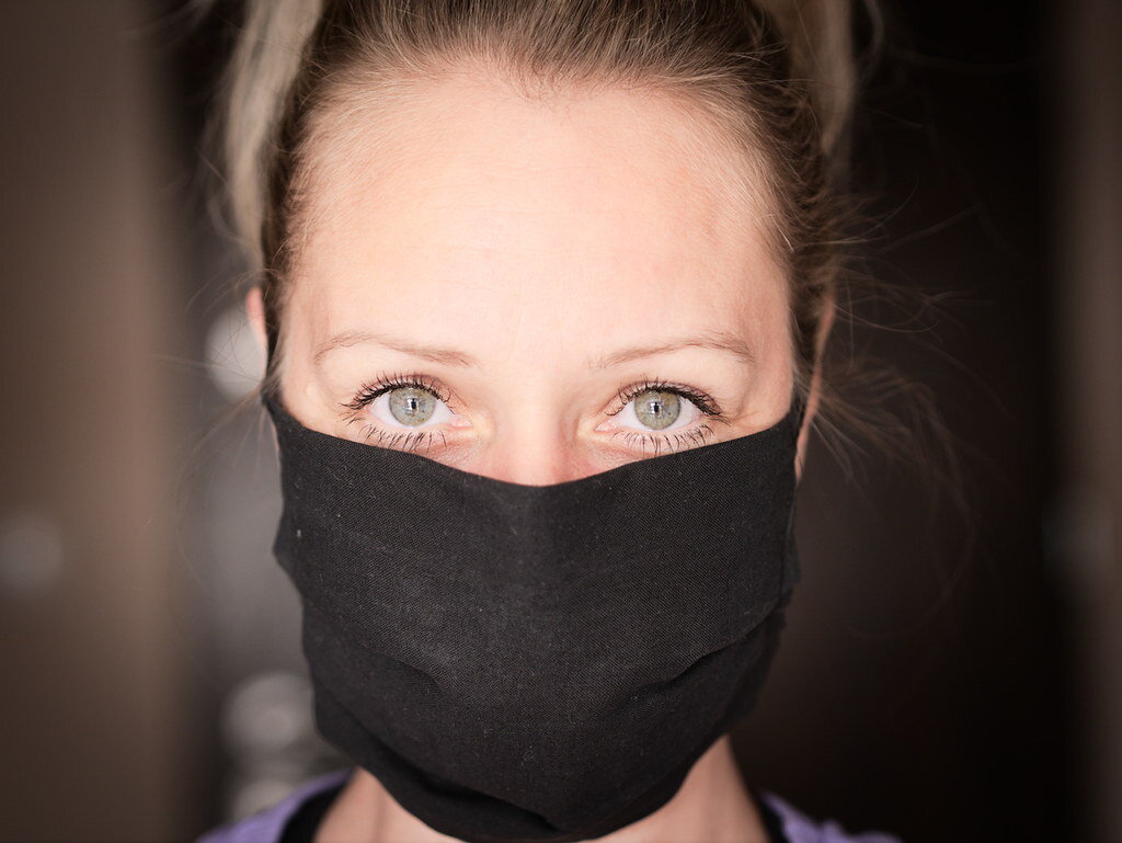 Woman wearing protective face mask