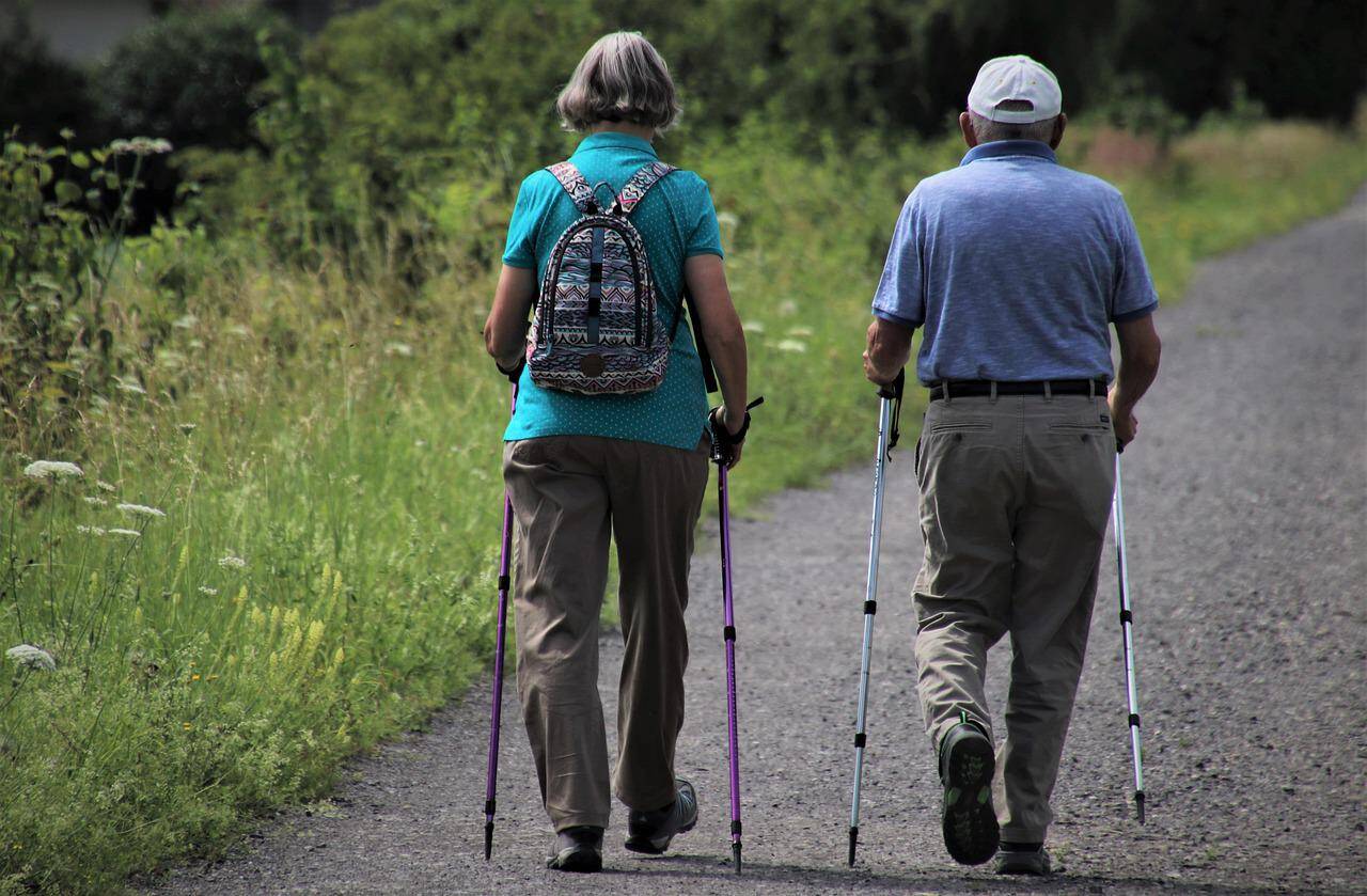 Retired couple hiking