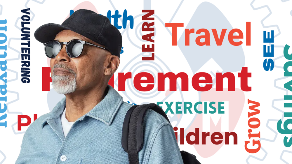 retiree with word cloud